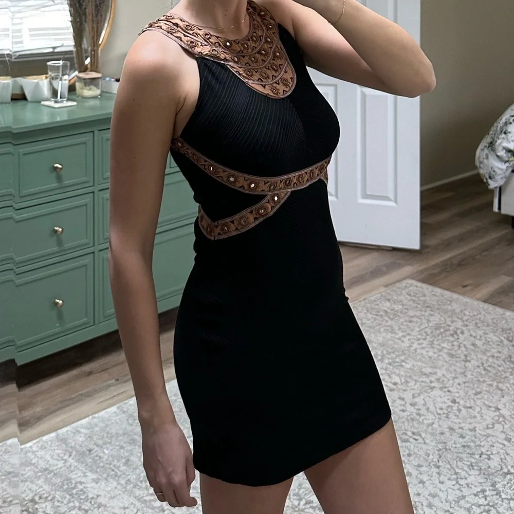 Free People High Neck Sleeveless Black Dress with Mirror Embellishment | Small - Picture 2 of 5